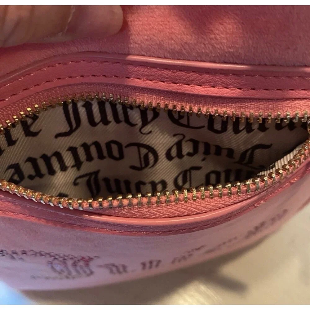 Juicy Couture Pink‎ Velour Mini Backpack Crystal Heart Charm Rhinestone Logo